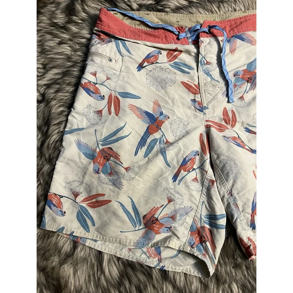 Patagonia Bird Print Wavefarer Boardshort Drawstring Swim Trunks